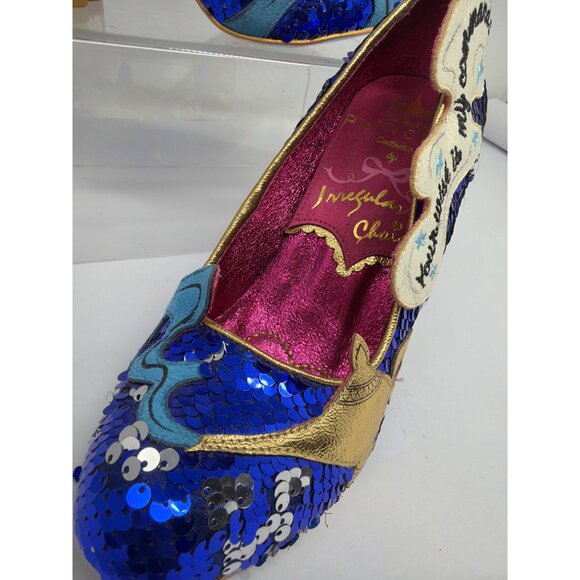 Irregular Choice Disney Aladdin Shoes US 5.5 Blue Sequin Genie Mid-Heel - Picture 4 of 8
